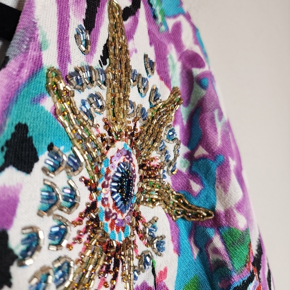 Alberto Makali Beaded Embellished Multicolored Stretchy Knit Cardigan Large - Picture 10 of 14